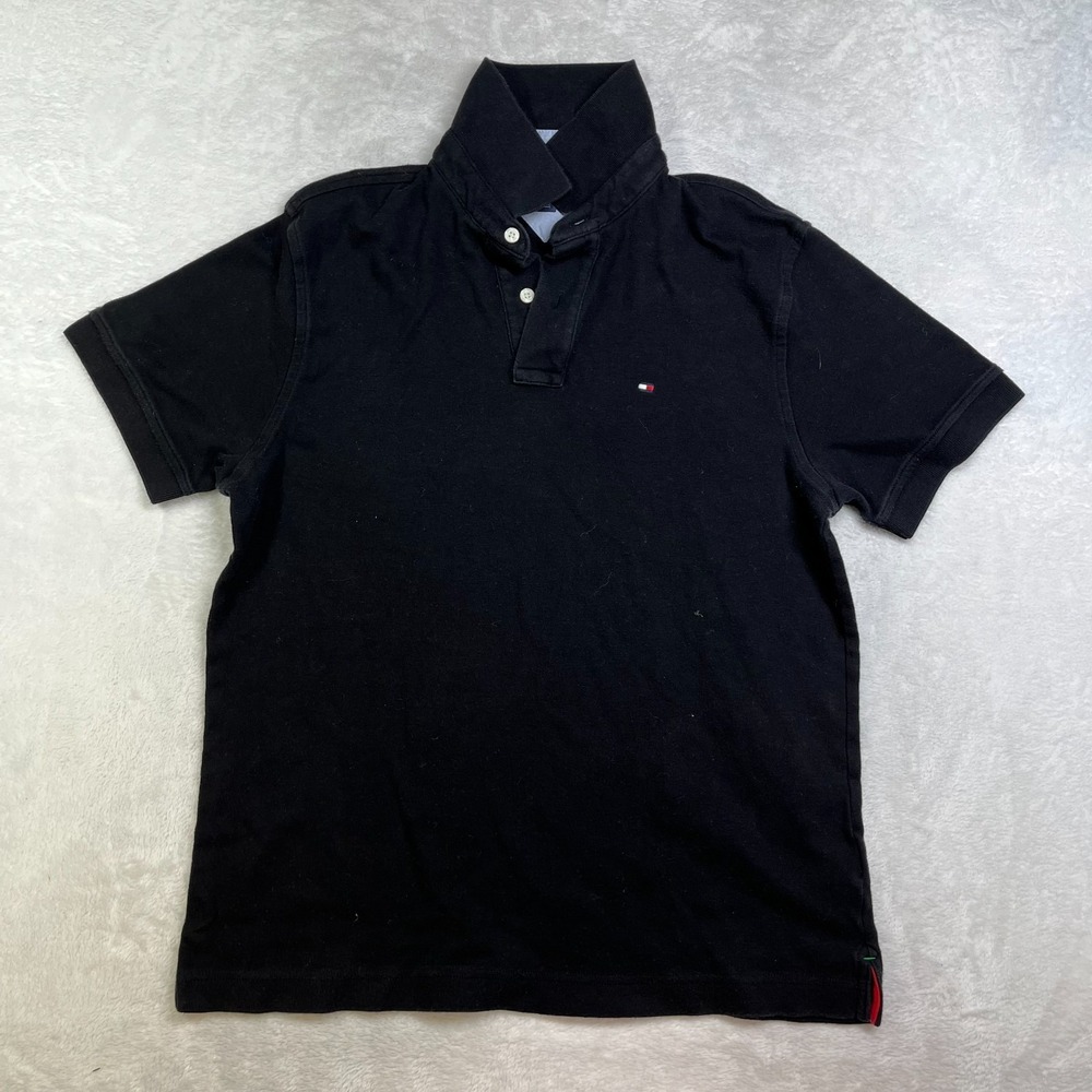 Tommy Hilfiger Polo Shirt Men's Black Cotton Short Sleeve Classic Golf - Medium